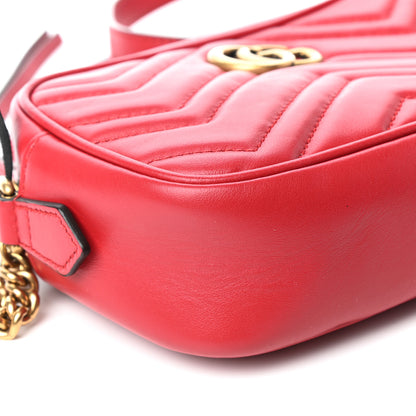 Gucci Calfskin Matelasse Mini GG Marmont Chain Shoulder Bag Hibiscus Red 9 of 10