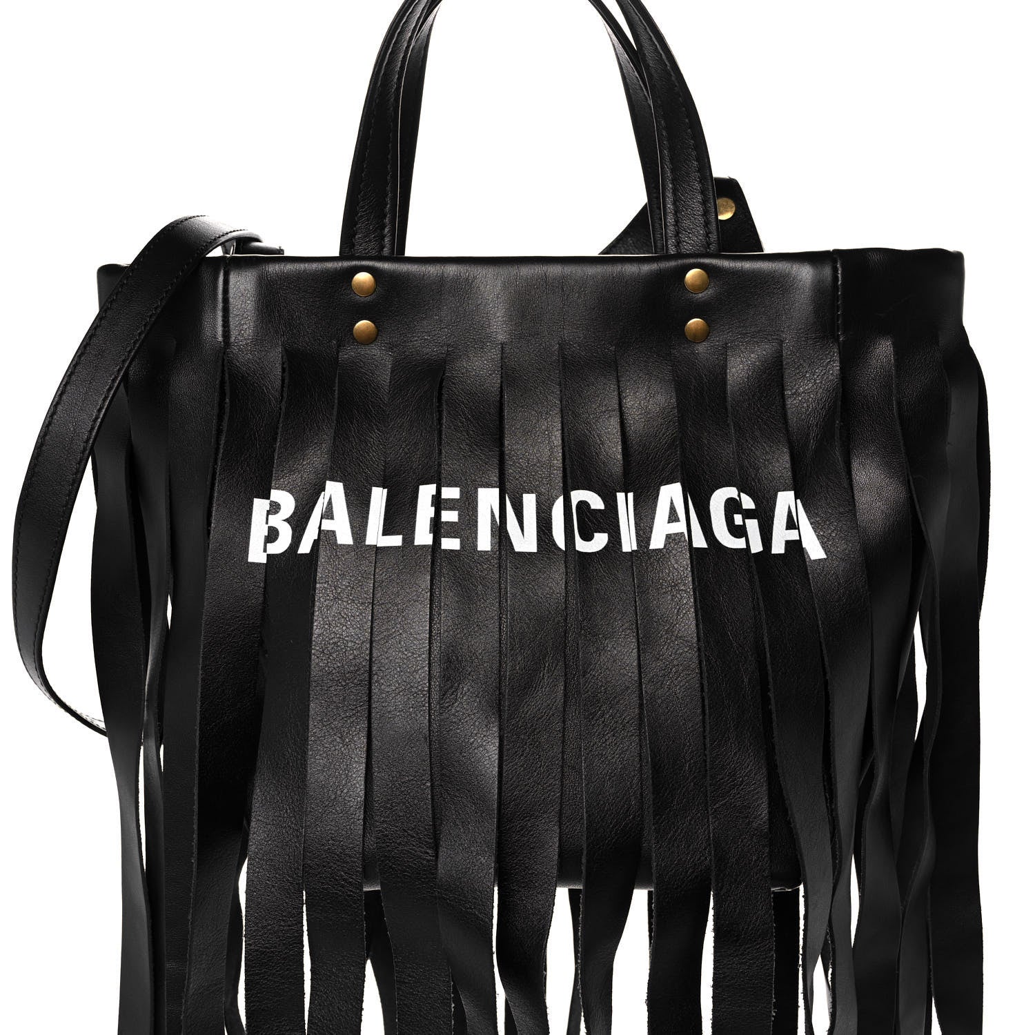 Balenciaga Calfskin XS Fringe Laundry Cabas Black 8 of 14