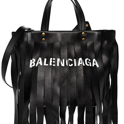 Balenciaga Calfskin XS Fringe Laundry Cabas Black 8 of 14