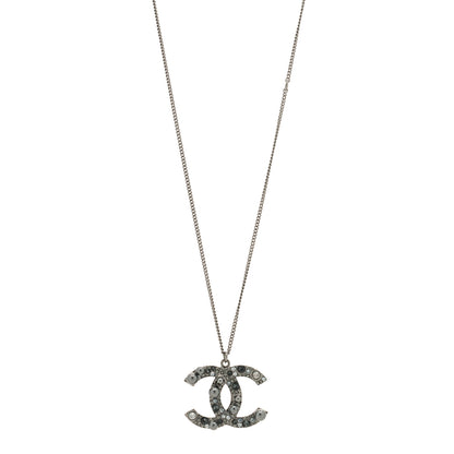 Chanel Crystal Pearl CC Pendant Necklace Silver Grey 1 of 3