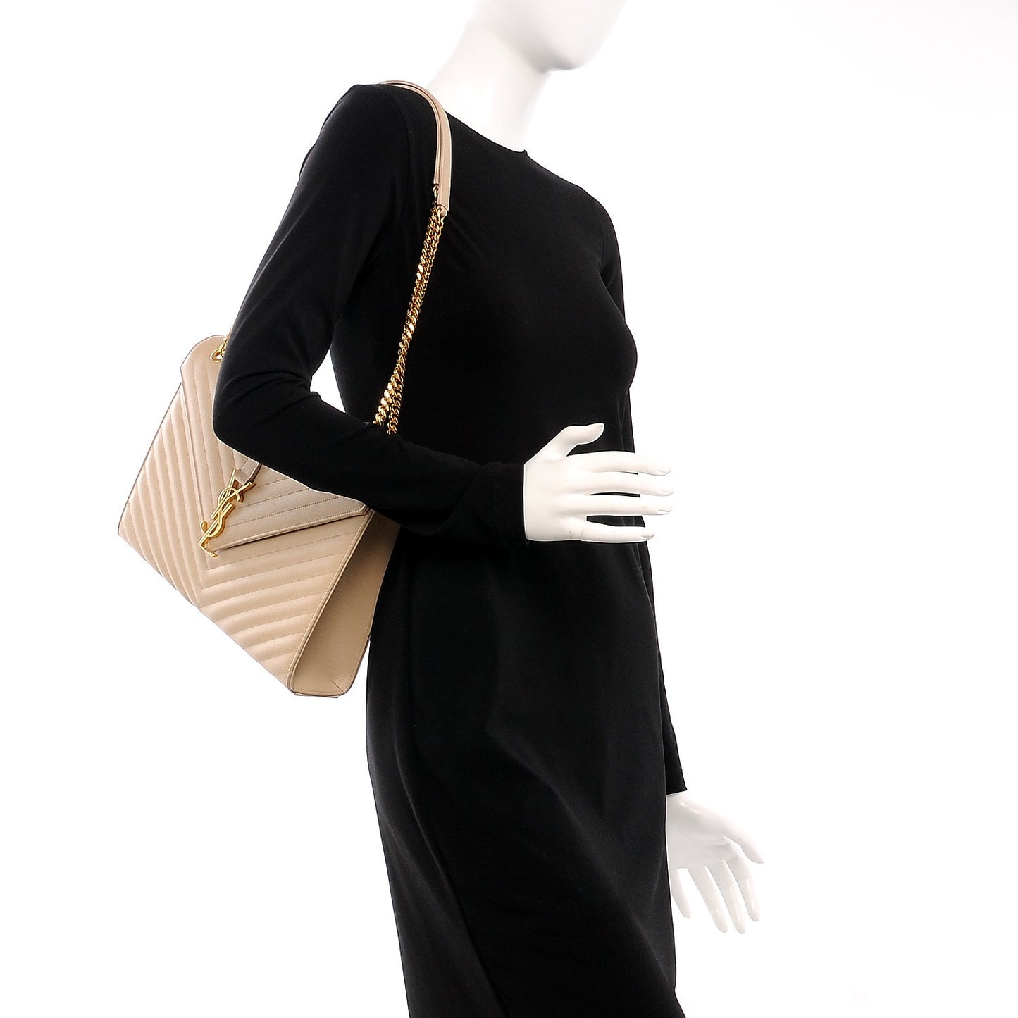 Grain De Poudre Matelasse Chevron Large Monogram Satchel Nude Powder