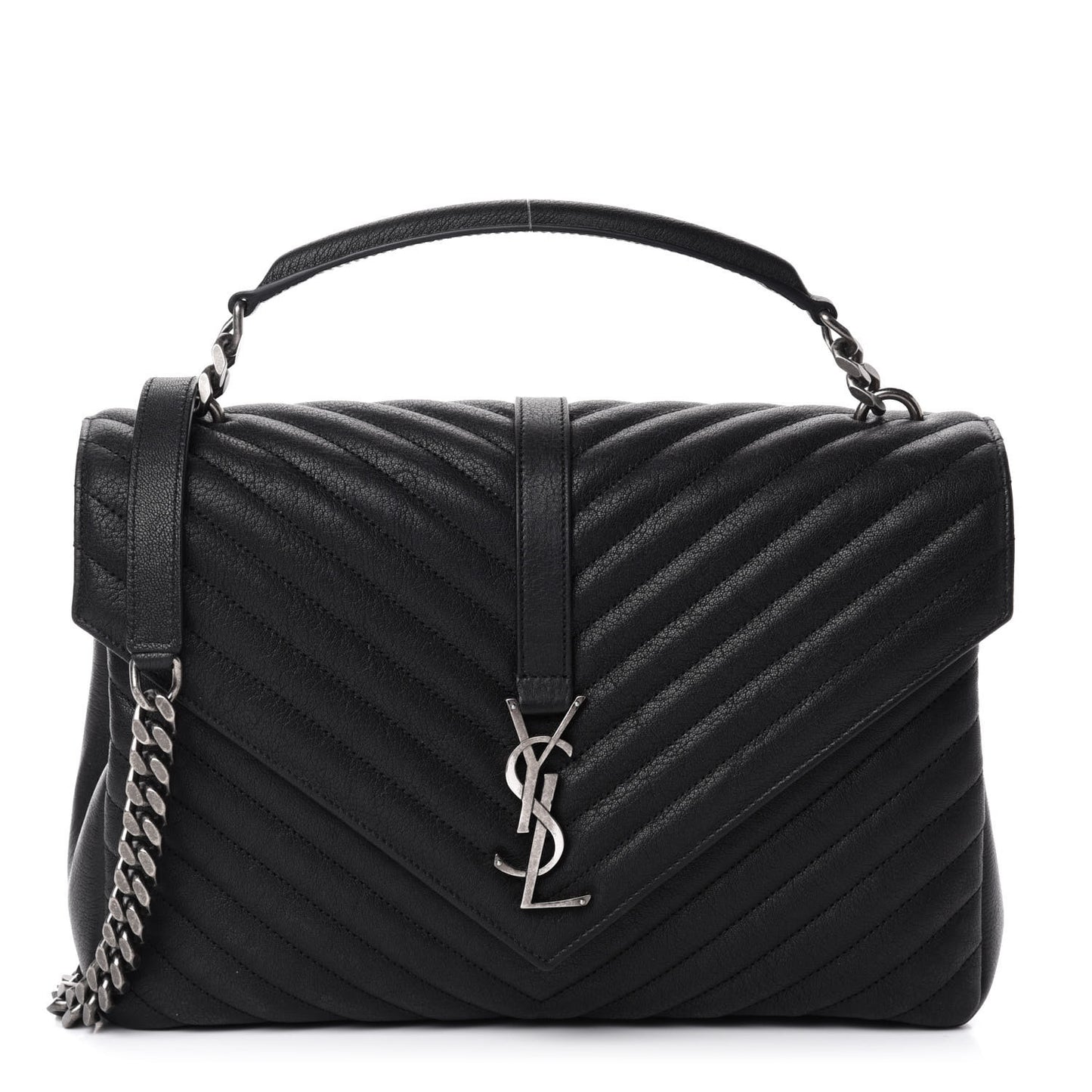Sheepskin Matelasse Chevron Monogram Large College Satchel Black