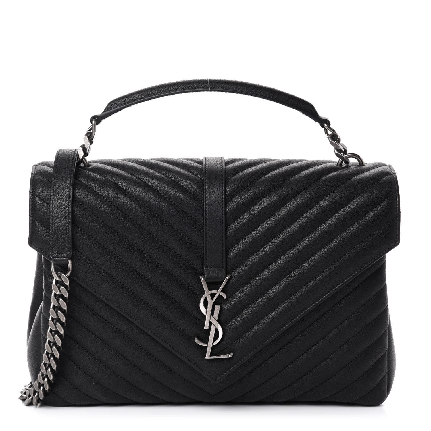 Saint Laurent Sheepskin Matelasse Chevron Monogram Large College Satchel Black 1 of 11