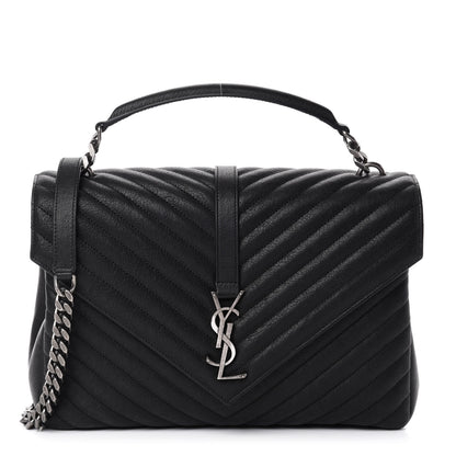 Saint Laurent Sheepskin Matelasse Chevron Monogram Large College Satchel Black 1 of 11