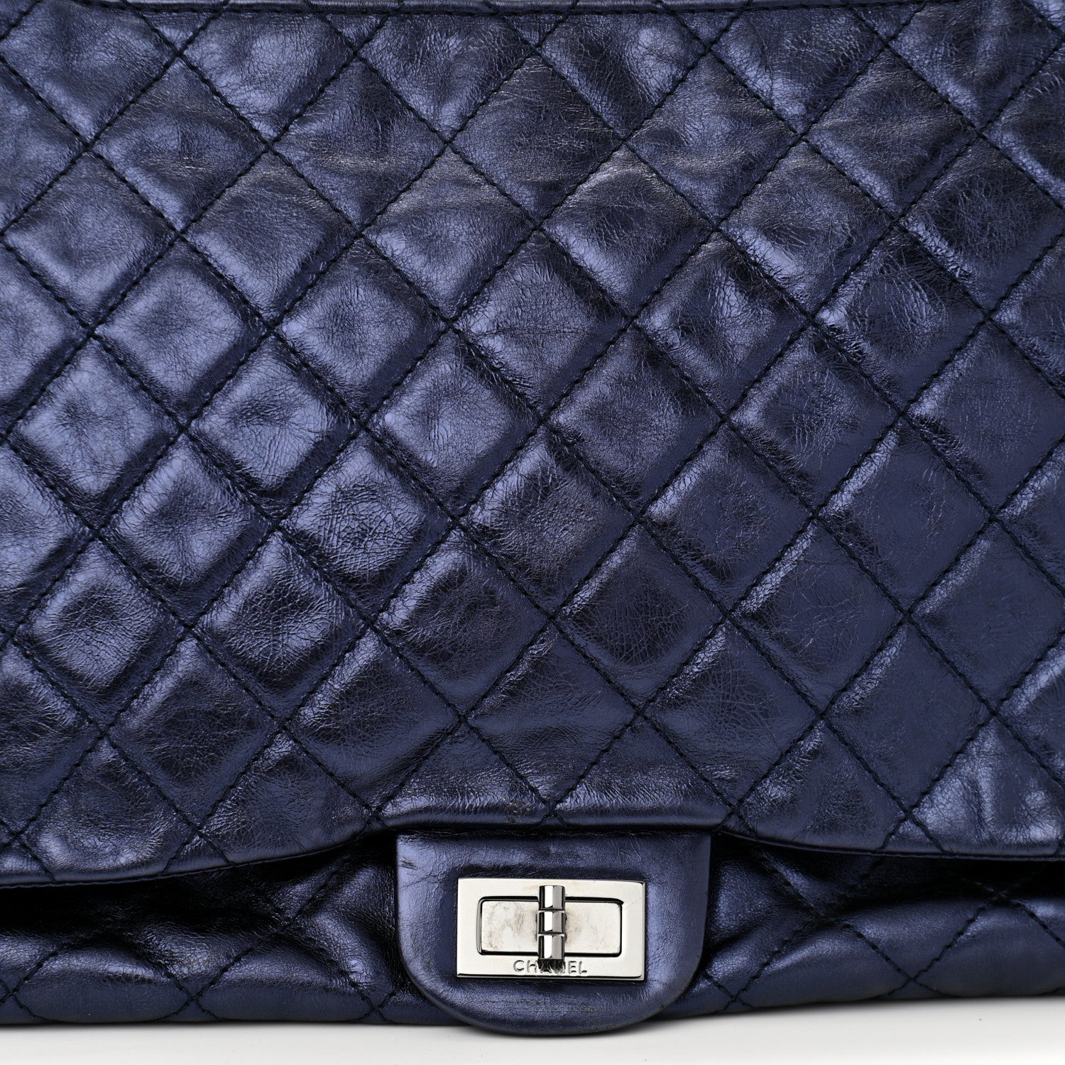 Chanel Metallic Calfskin Quilted XL Accordion Reissue Flap Navy 9 of 14