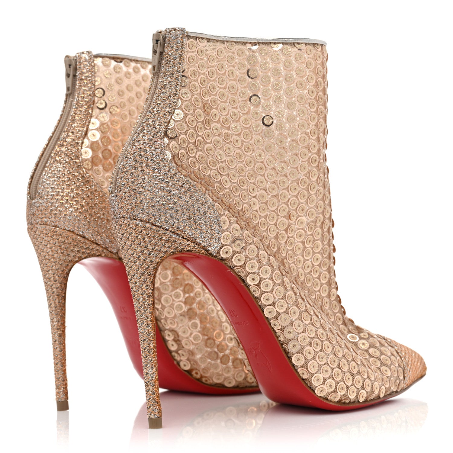 Christian Louboutin Glitter Diams Paillettes Gipsybootie 100 Ankle Boots 37 Nude 4 of 7