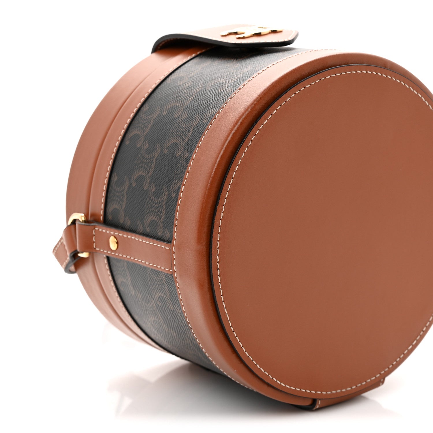 Celine Calfskin Triomphe Canvas Medium Tambour Bag Tan 9 of 10