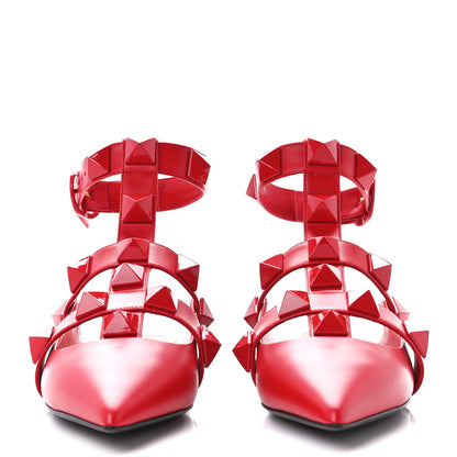 Valentino Garavani Calfskin Monochrome Roman Stud Ankle Strap Flat Mules 39 Rouge Pur 2 of 9