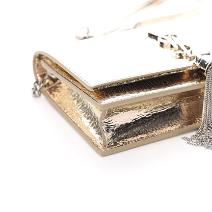 Saint Laurent Metallic Crackled Calfskin Kate Monogram Tassel Chain Wallet Gold 7 of 10