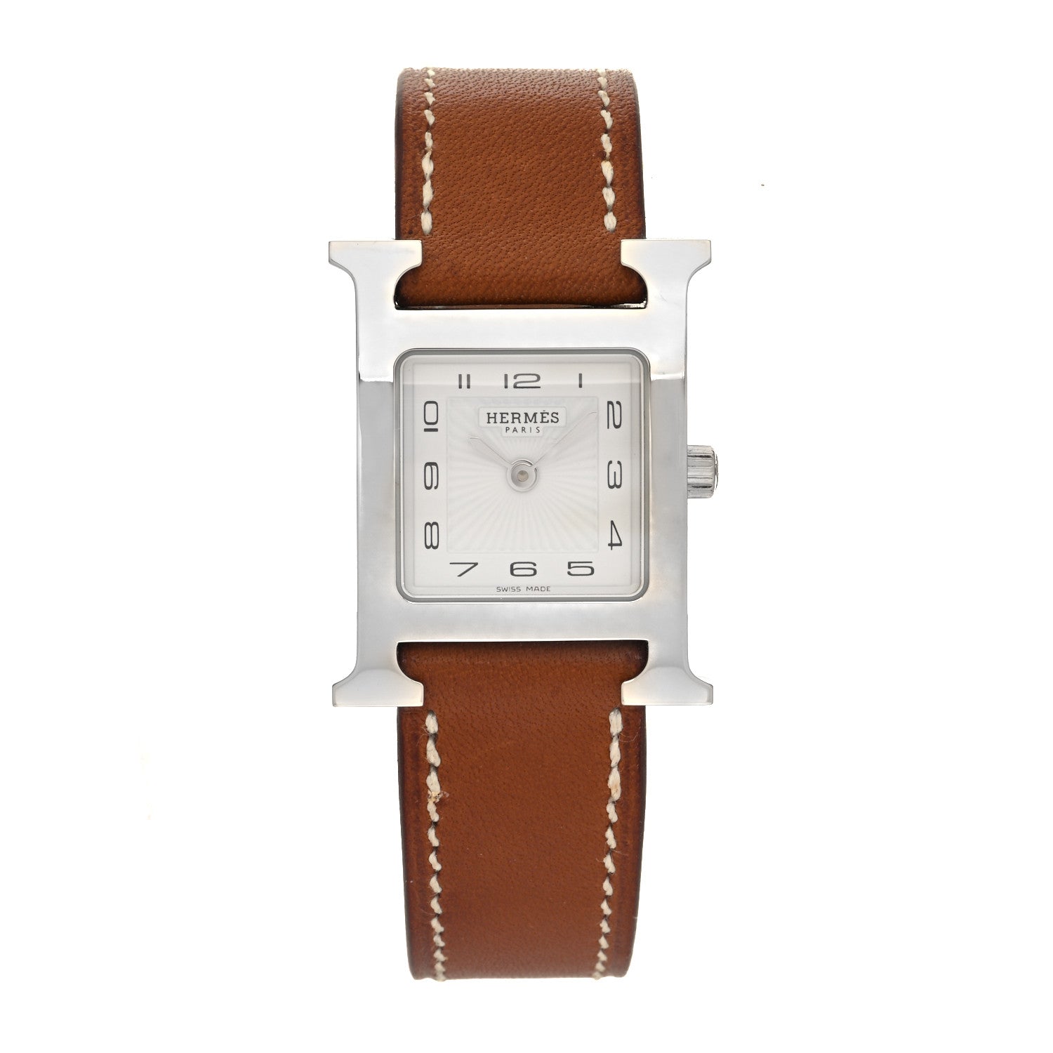 Hermes Stainless Steel Barenia 21mm Heure H Hour Quartz Watch Fauve 1 of 5