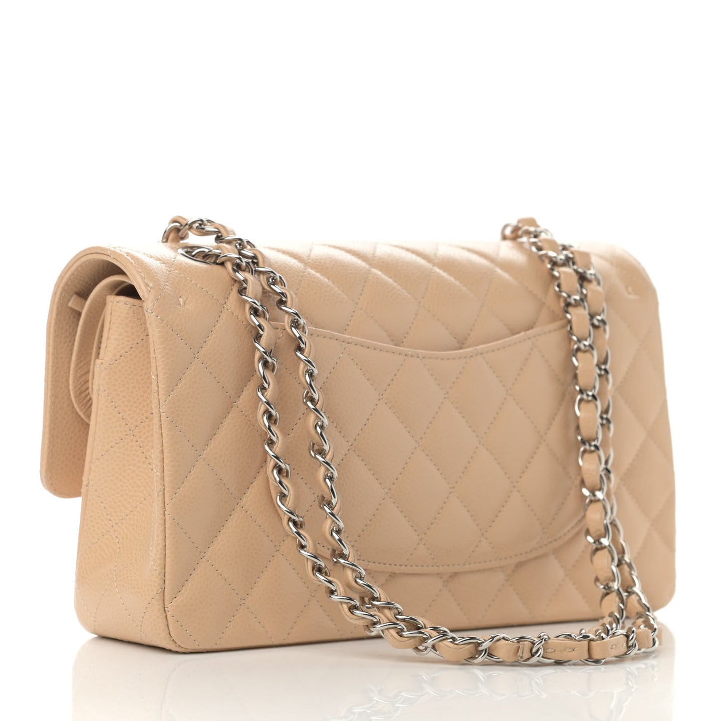 Caviar Quilted Medium Double Flap Beige
