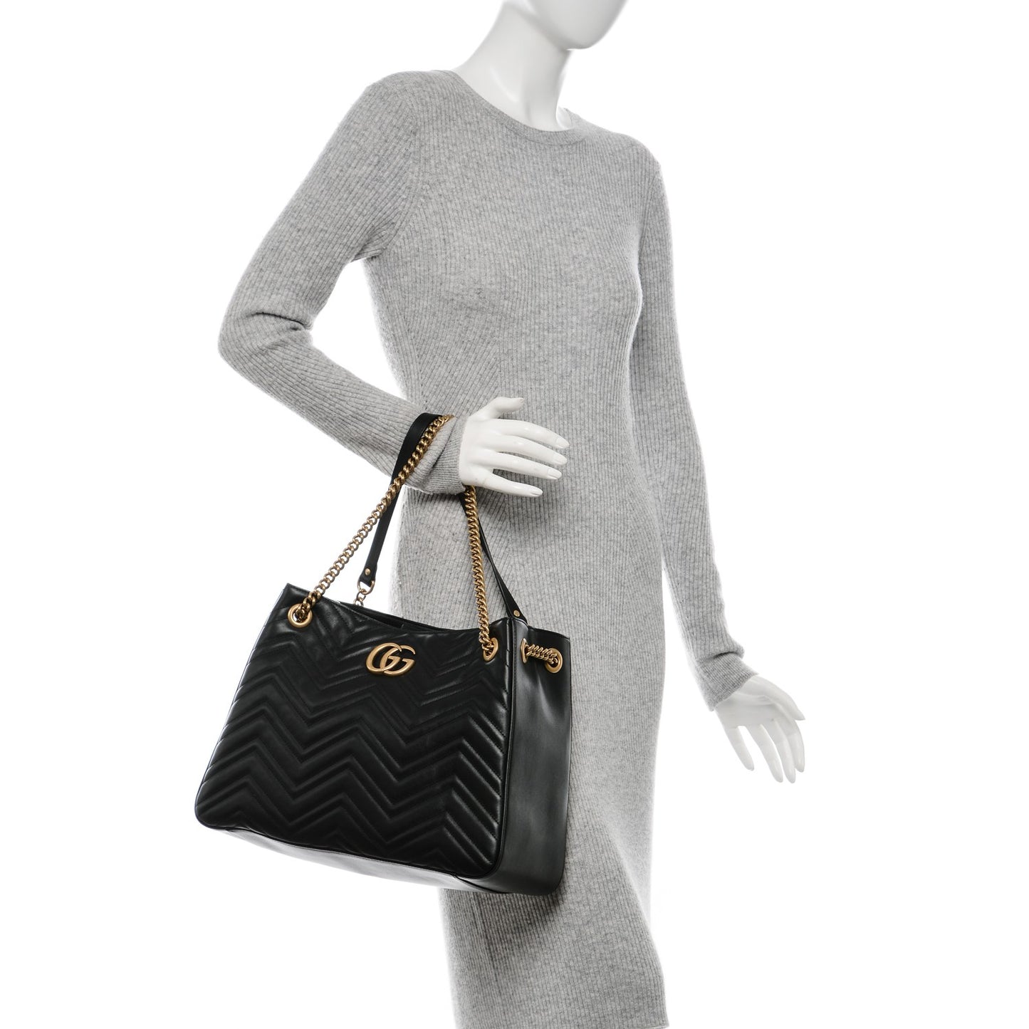 Calfskin Matelasse Medium GG Marmont Shoulder Tote Bag Black