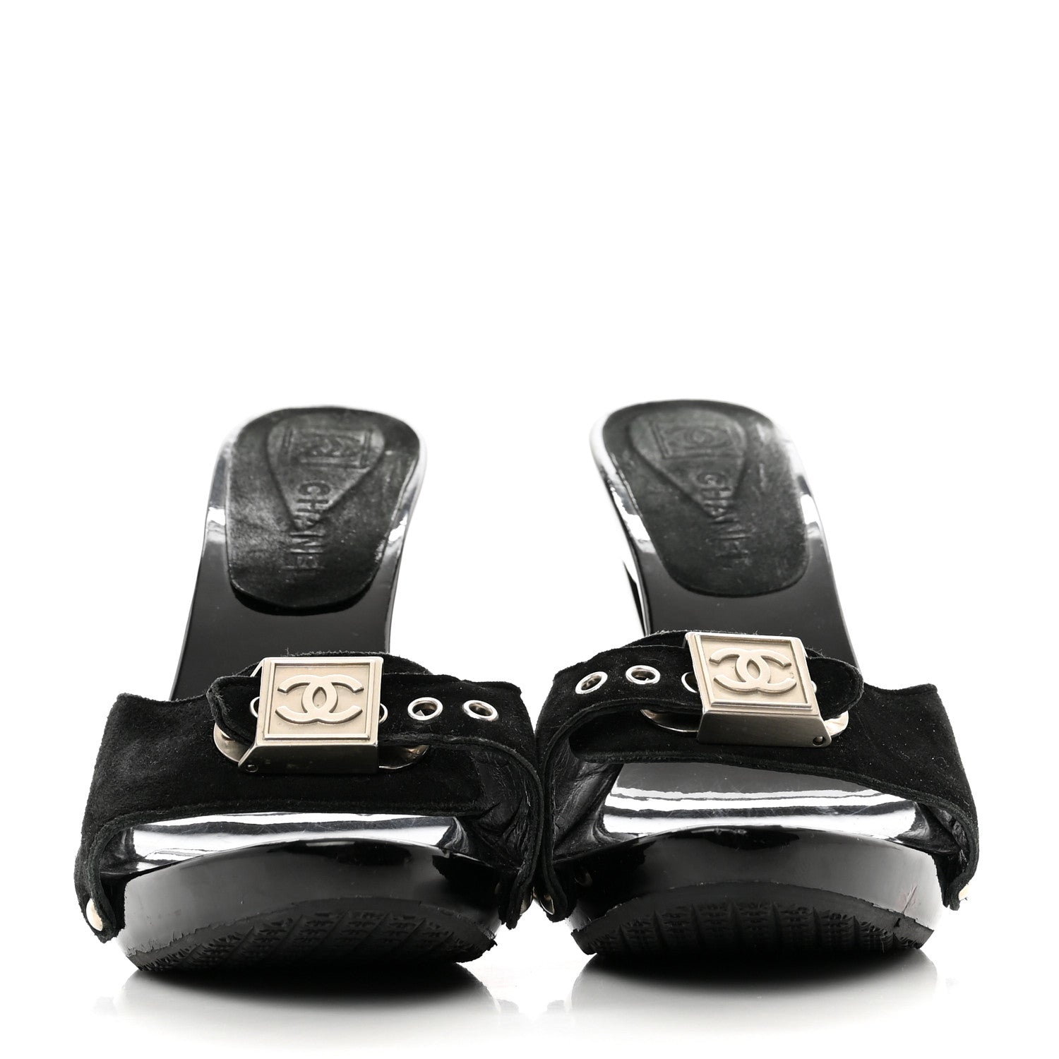 Chanel Suede CC Buckle Clogs 38 Black 2 of 7