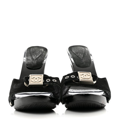 Chanel Suede CC Buckle Clogs 38 Black 2 of 7