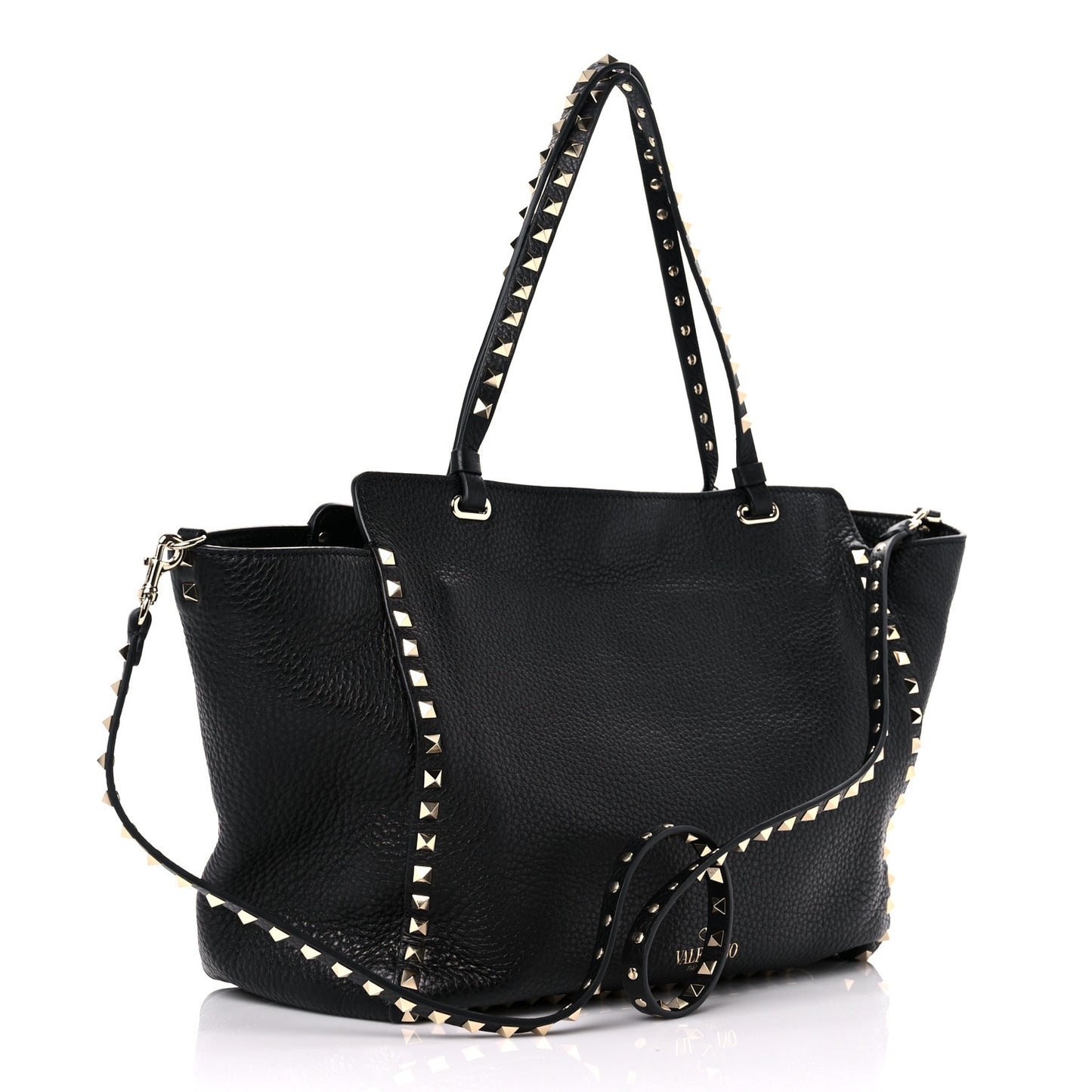 Pebbled Calfskin Medium Rockstud Tote Black
