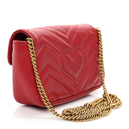 Gucci Calfskin Matelasse Super Mini GG Marmont Shoulder Bag Hibiscus Red 3 of 10