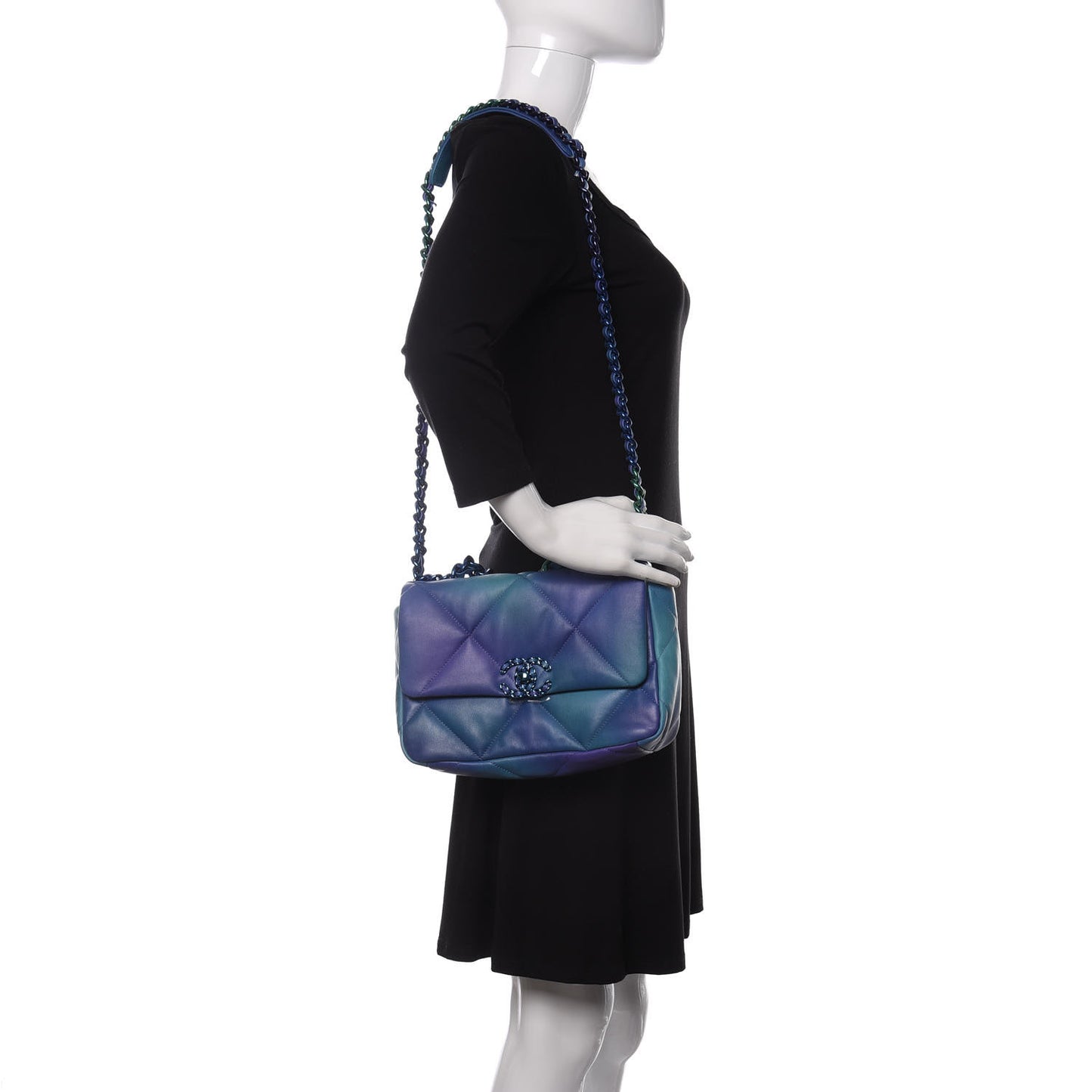 Tie Dye Calfskin Quilted Medium Chanel 19 Flap Blue Purple