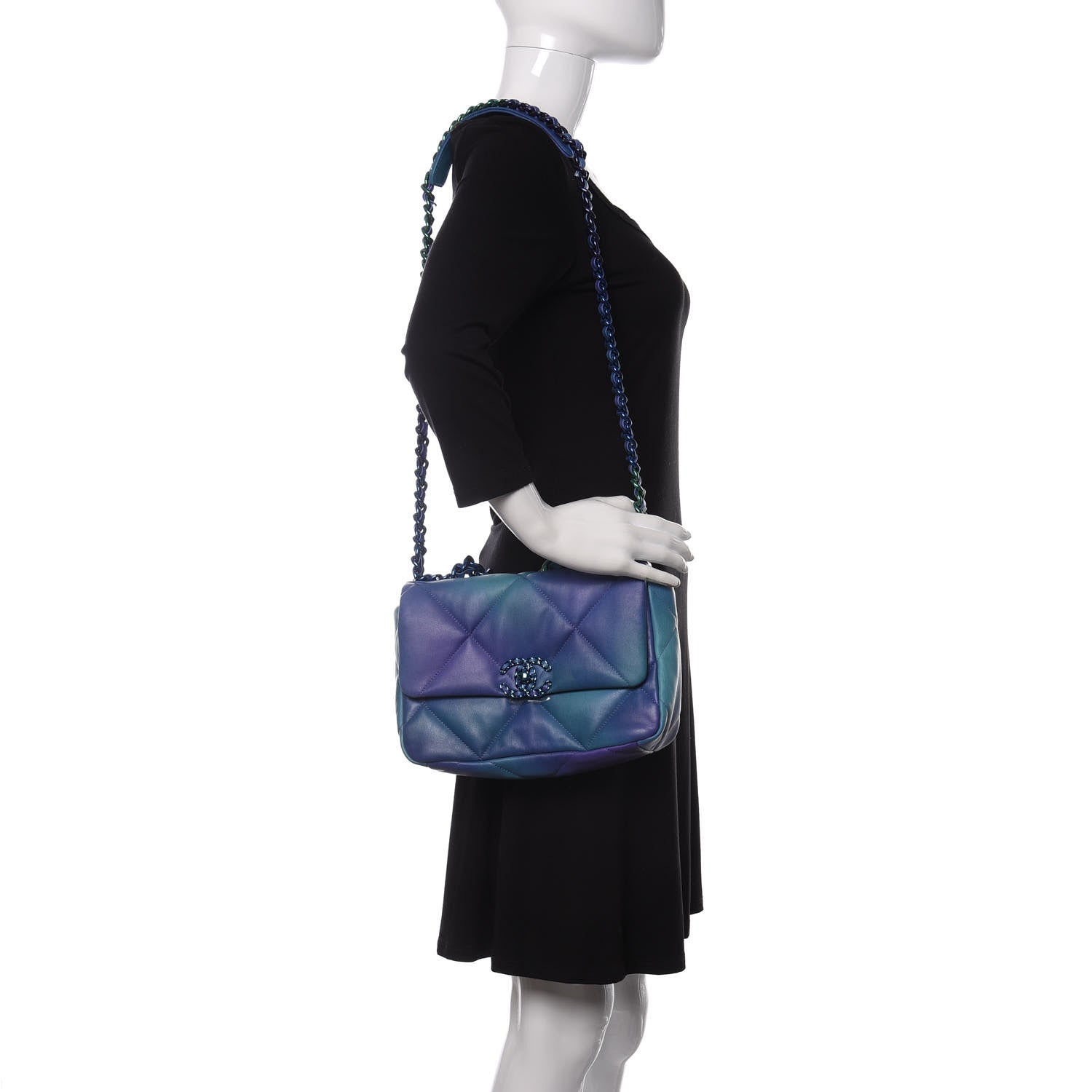 Chanel Tie Dye Calfskin Quilted Medium Chanel 19 Flap Blue Purple 2 of 11