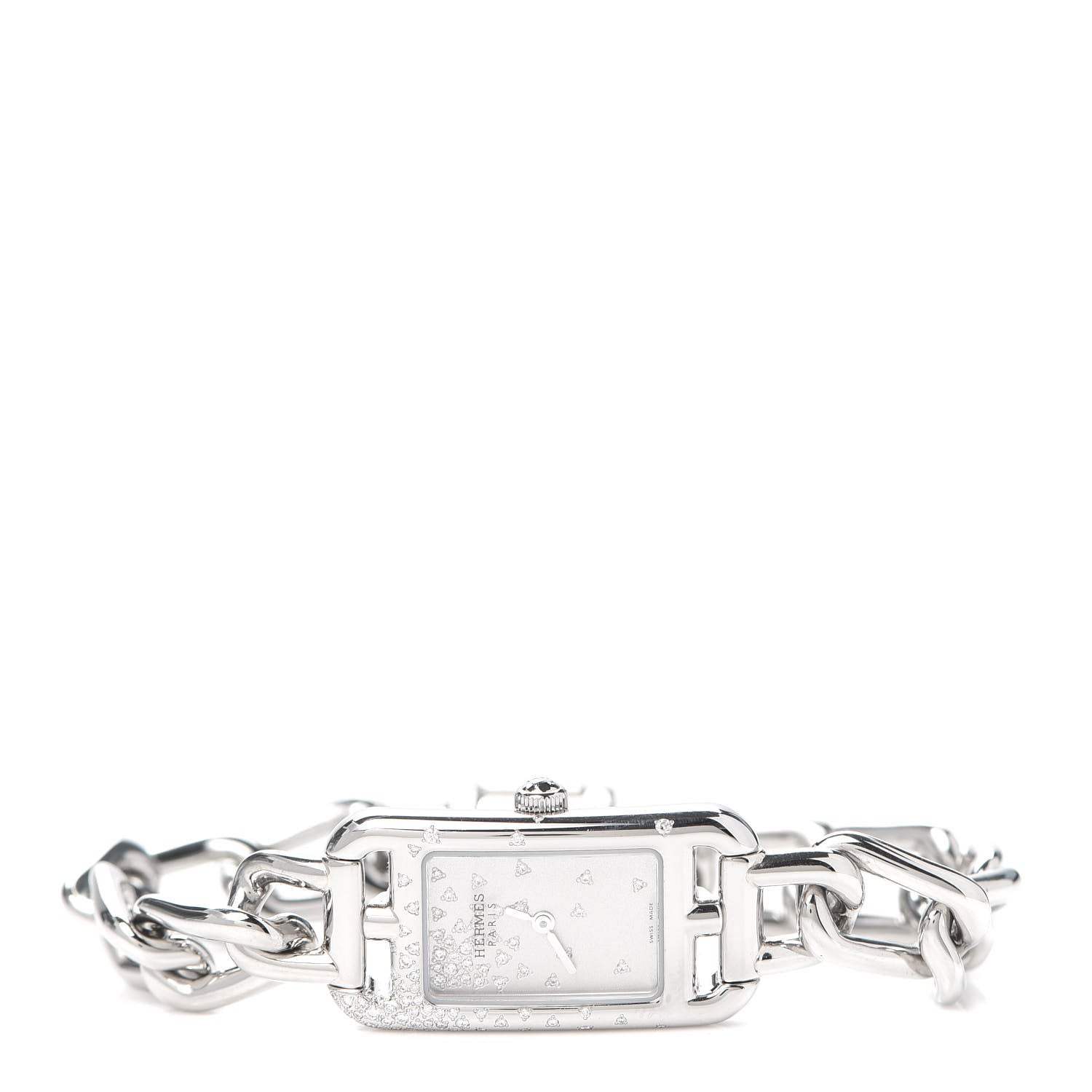 Hermes Stainless Steel Diamond 17mm Nantucket Jete De Diamants Quartz Watch 2 of 6