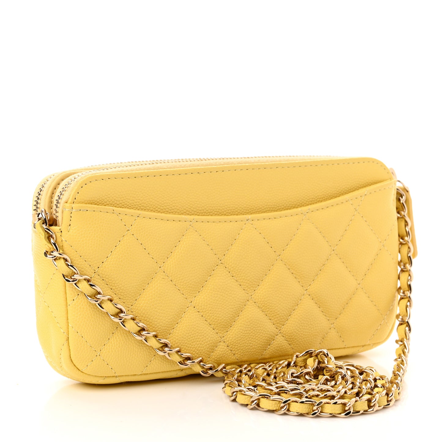Caviar Quilted Small Clutch With Chain Yellow