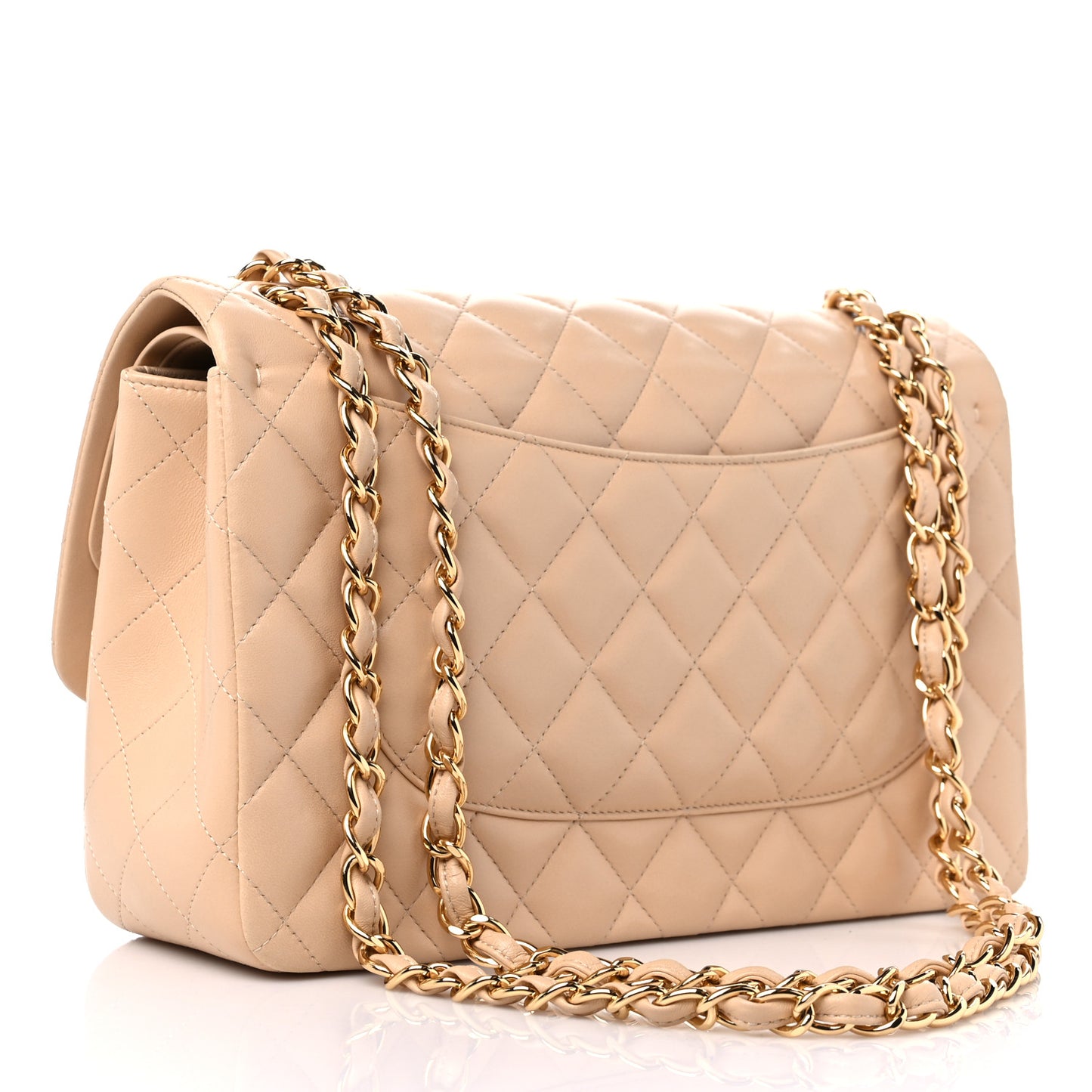 Lambskin Quilted Jumbo Double Flap Beige