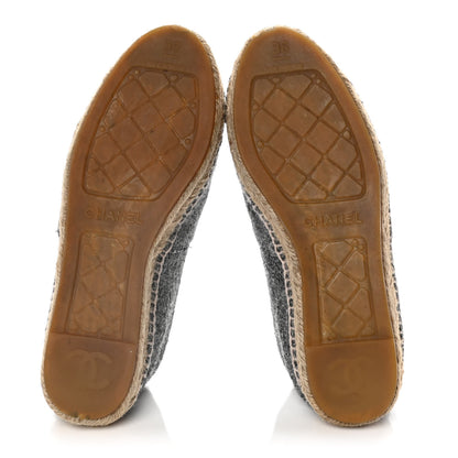 Chanel Tweed Velvet CC Espadrilles 36 Grey Black 7 of 14