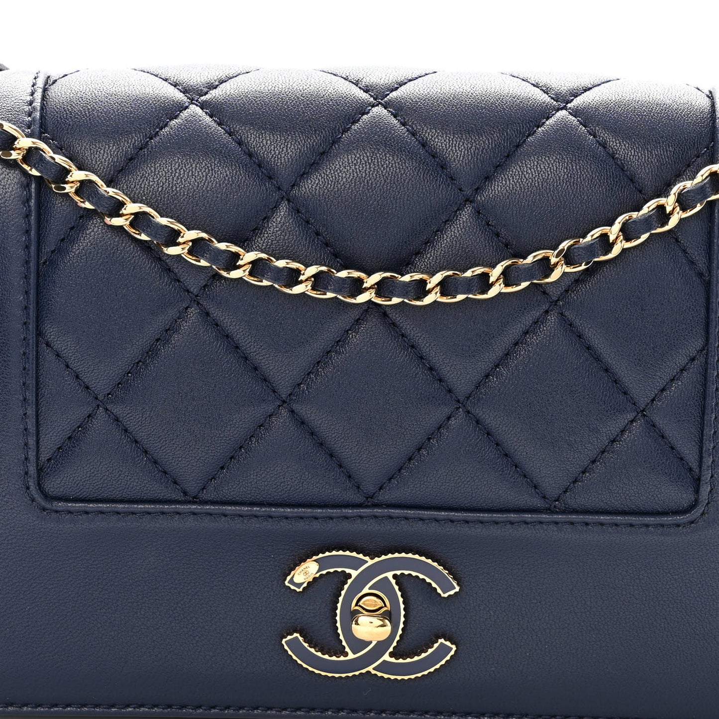 Sheepskin Quilted Medium Vintage Mademoiselle Flap Dark Navy