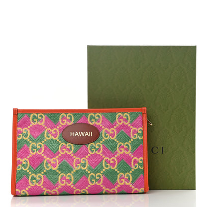 Gucci Straw Textured Dollar Calfskin Hawaii Case New Shamarock Magenta Bright Yellow Deep Orange Peanut Brown 8 of 8