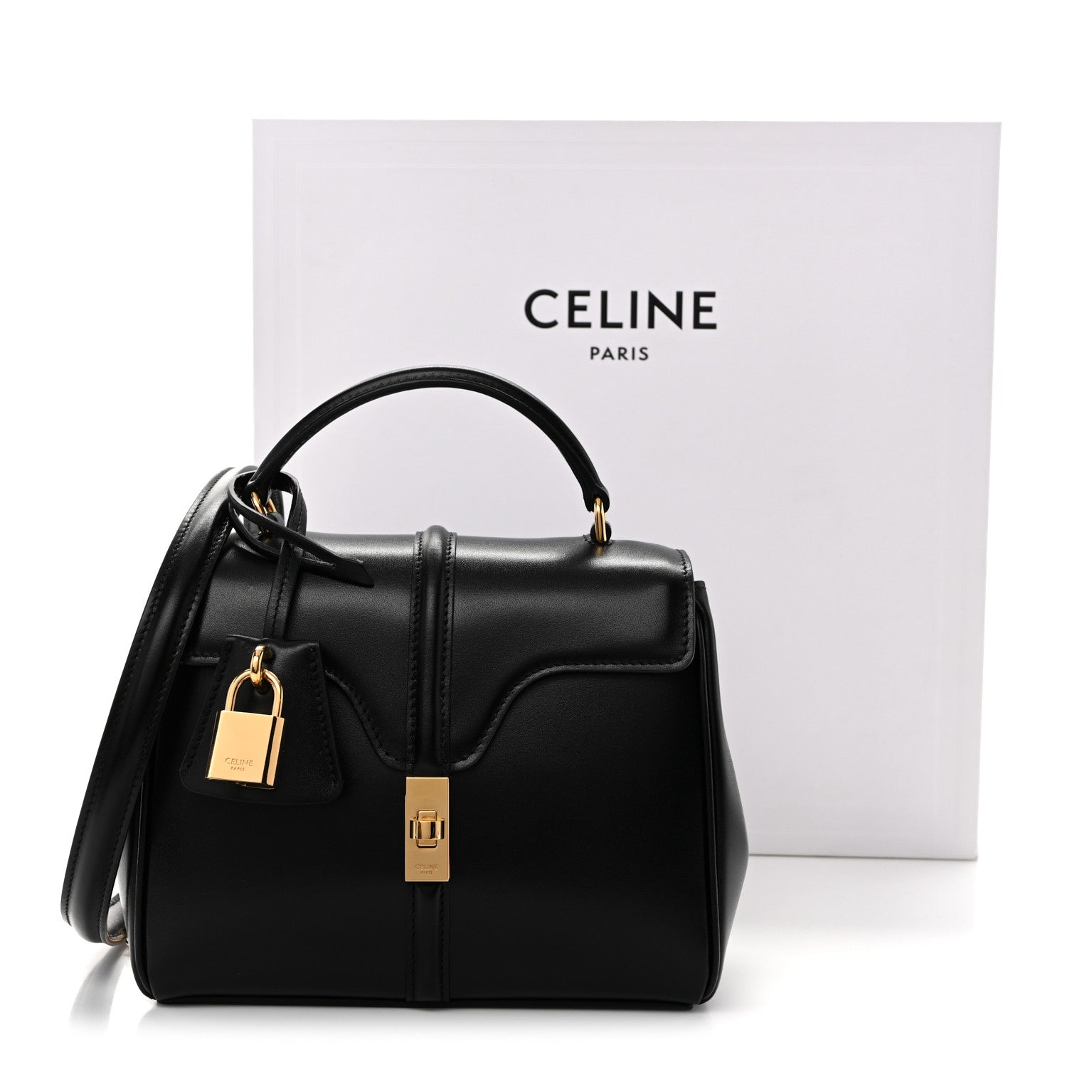 Celine Satinated Calfskin Mini 16 Top Handle Bag Black 10 of 10