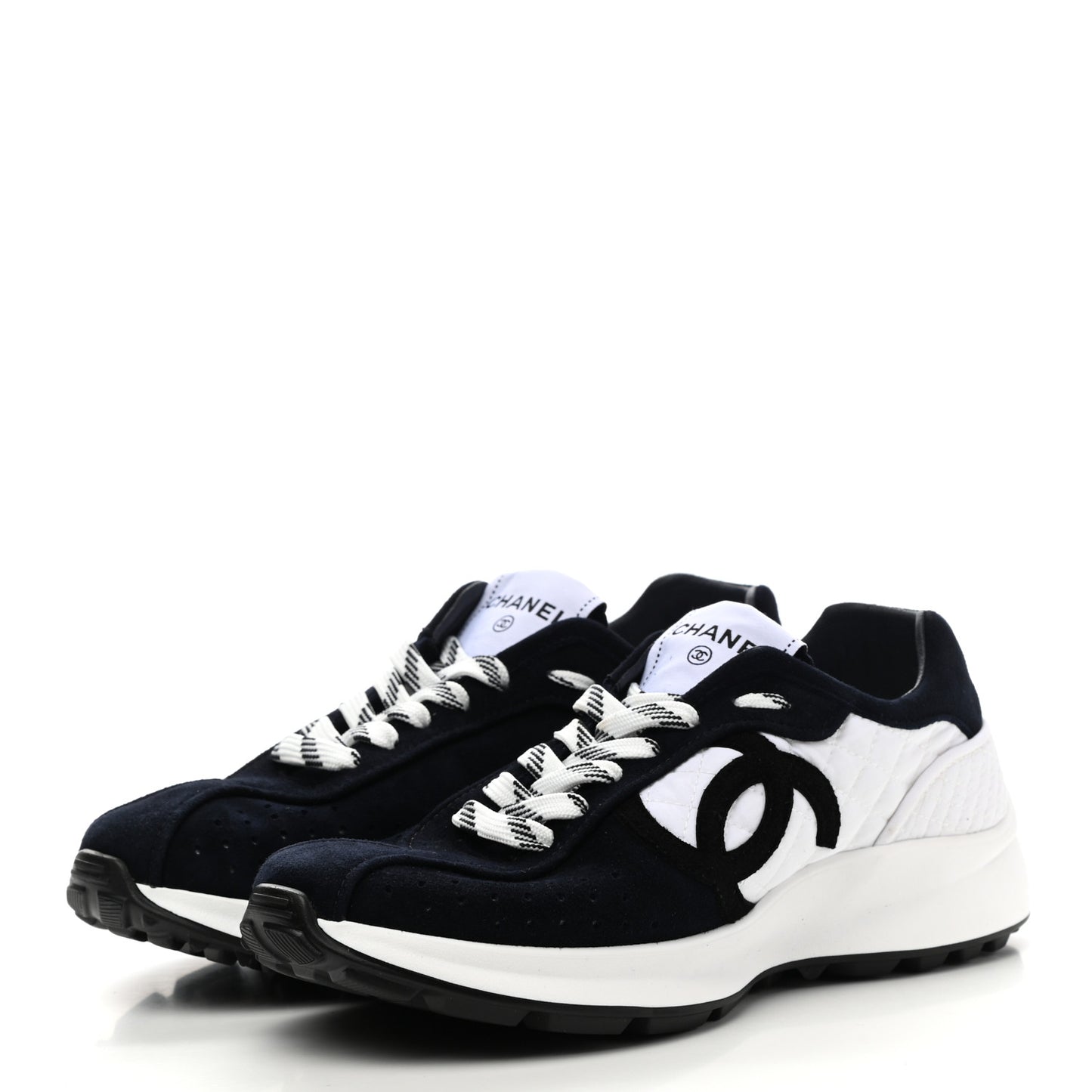 Fabric Suede Kidskin CC Sneakers 37.5 Dark Navy White