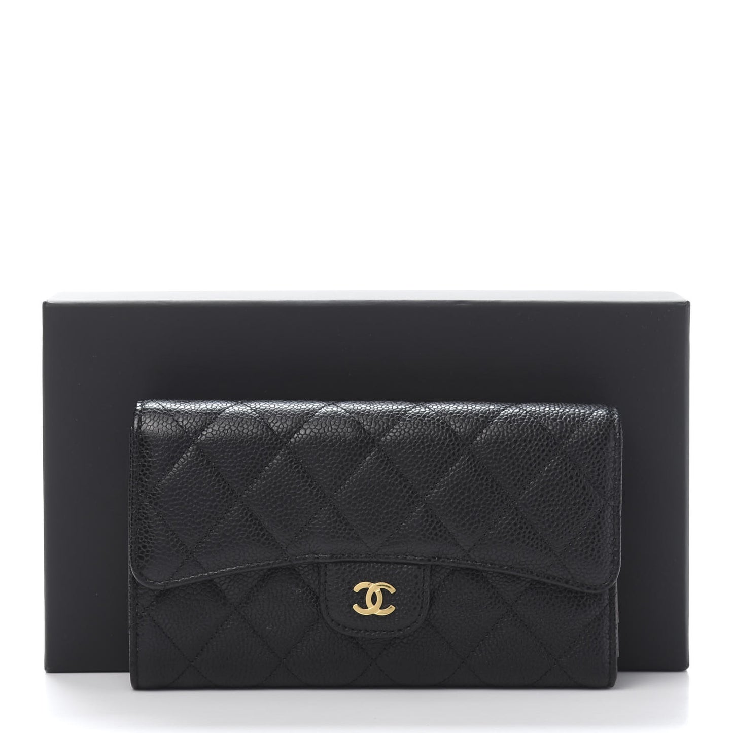 Caviar Quilted Long Flap Wallet Black