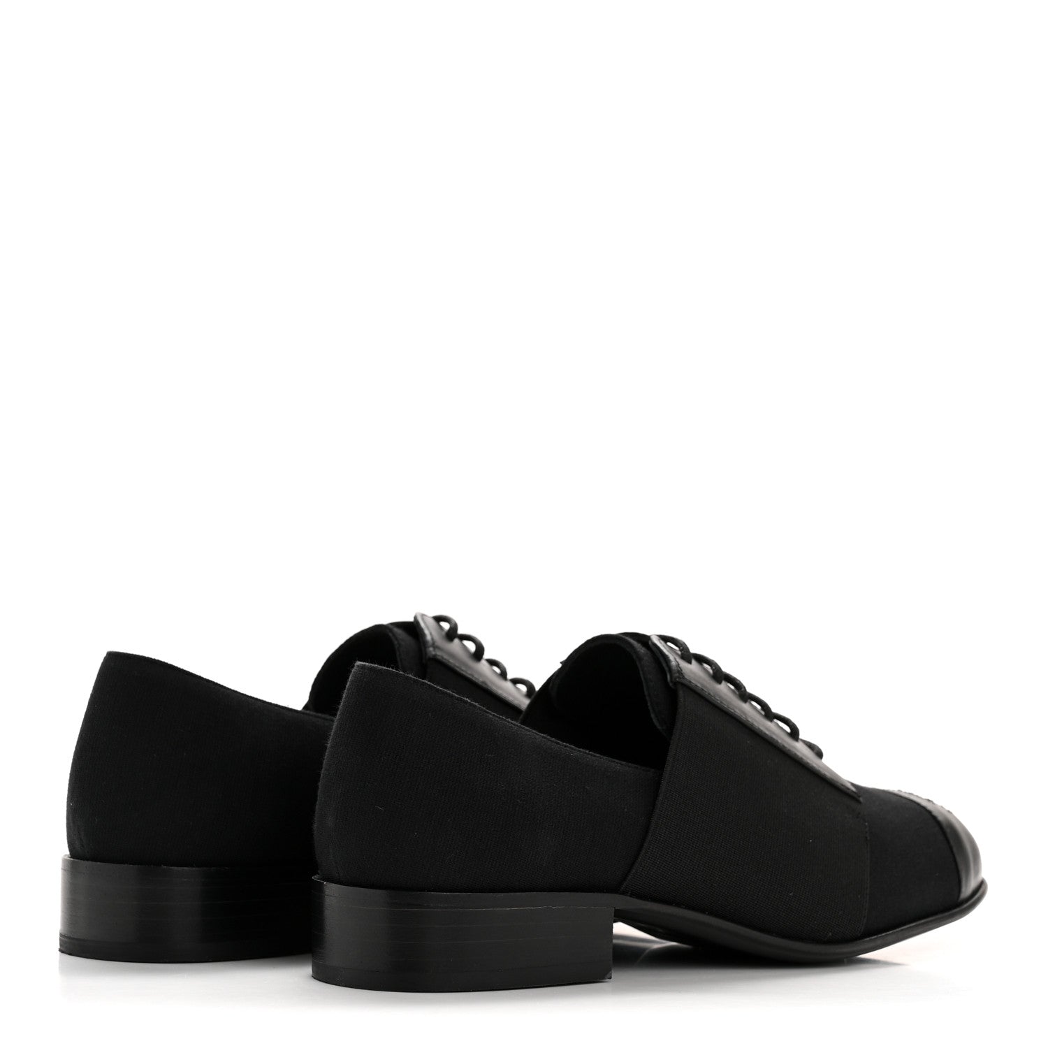 Chanel Calfskin Elastic Lace Up Cap Toe CC Loafers 35.5 Black 5 of 11