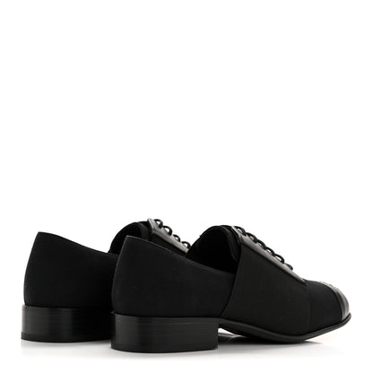 Chanel Calfskin Elastic Lace Up Cap Toe CC Loafers 35.5 Black 5 of 11