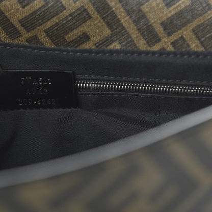 Fendi Glazed Fabric Vitello Liberty FF 1974 Diagonal New Messenger Flap Tobacco Moresco Black 9 of 10