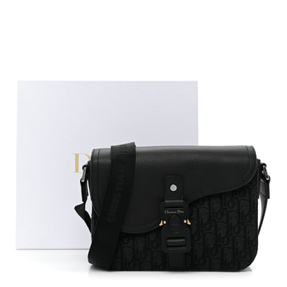 Christian Dior Oblique Jacquard Grained Calfskin Saddle Pouch With Strap Black 10 of 10