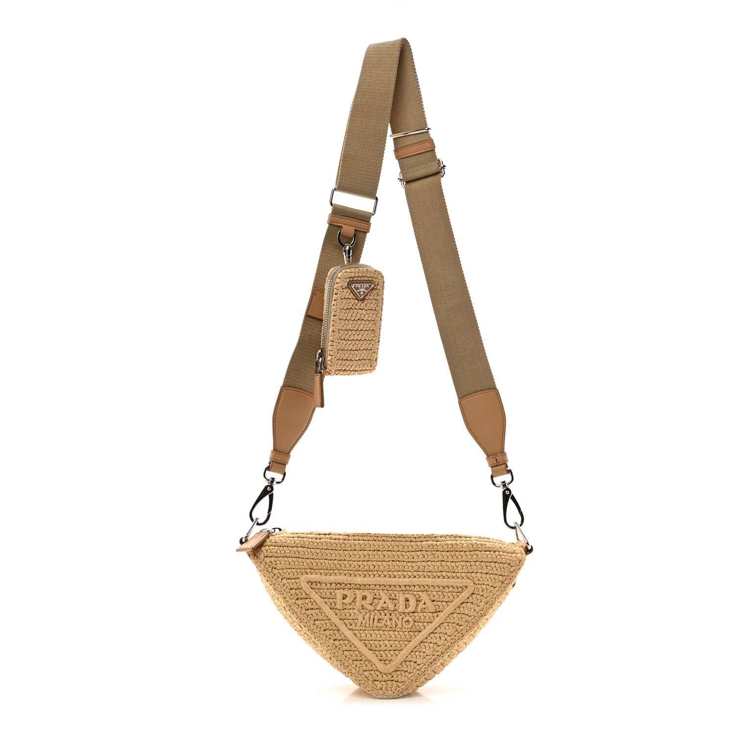 Prada Yarn Raffia Effect Crochet Triangle Shoulder Bag Naturale 1 of 16