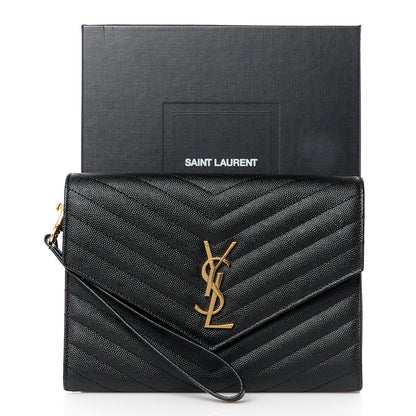 Saint Laurent Grain De Poudre Matelasse Chevron Monogram Envelope Clutch Black 11 of 11