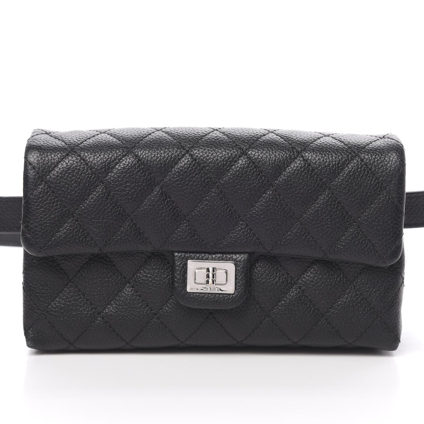 Grained Calfskin Quilted 2.55 Reissue Flap Belt Bag Clutch Black