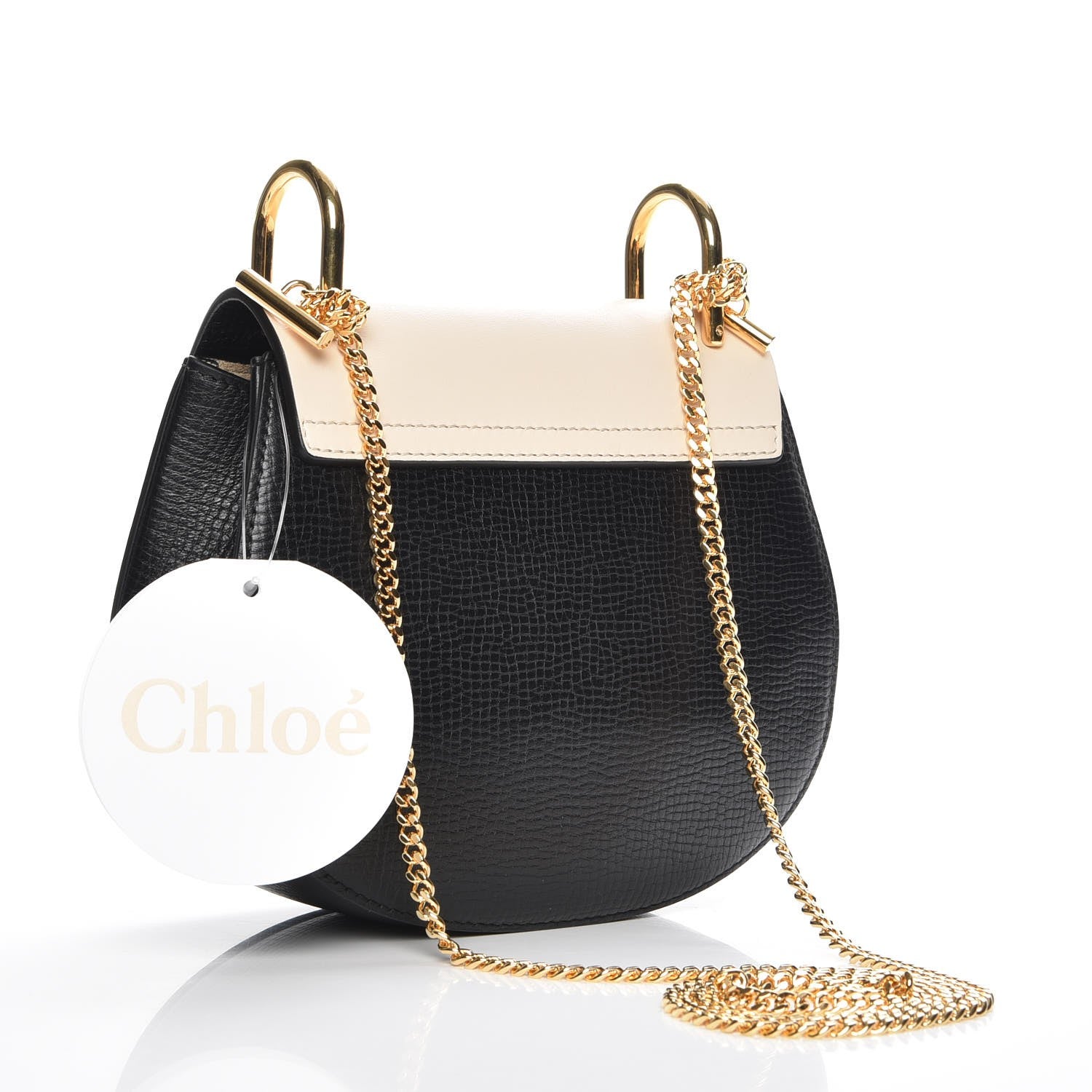 Chloe Grained Calfskin Lambskin Mini Bi-Color Drew Shoulder Bag Black Powder Beige 3 of 6
