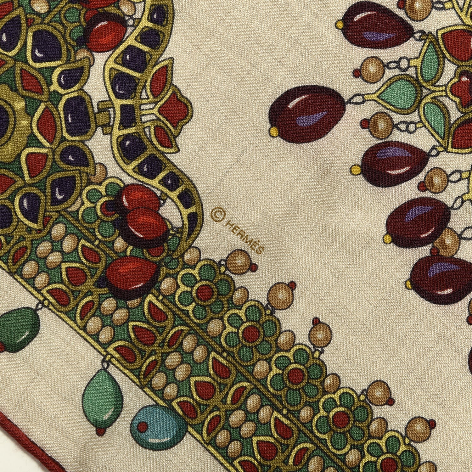 Hermes Cashmere Silk Parures Des Maharajas Shawl 140 Naturel Rouge H Vert 2 of 6