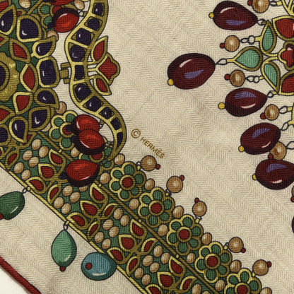 Hermes Cashmere Silk Parures Des Maharajas Shawl 140 Naturel Rouge H Vert 2 of 6