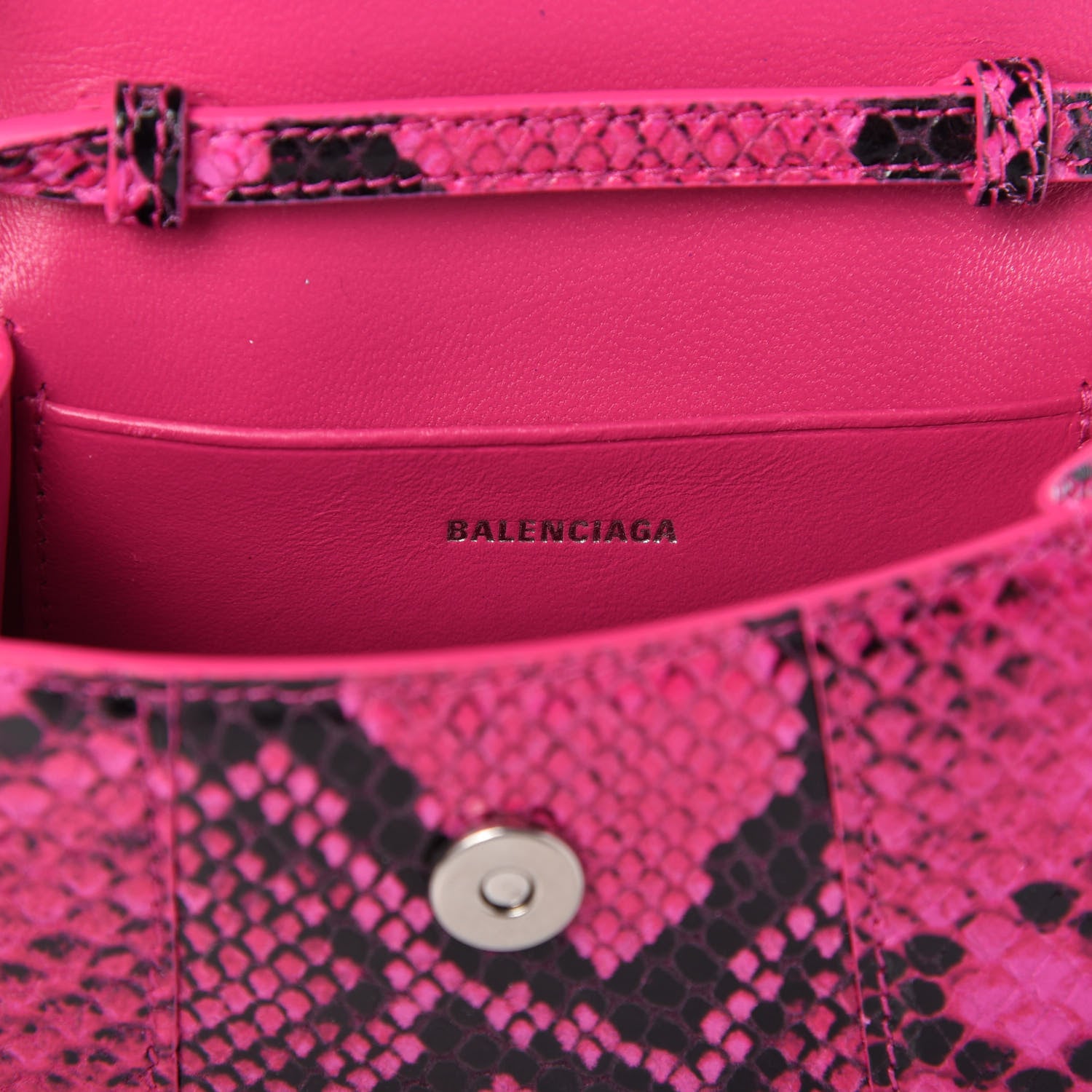 Balenciaga Shiny Calfskin Python Effect Hourglass Top Handle Bag Mini Fuchsia Black 8 of 9