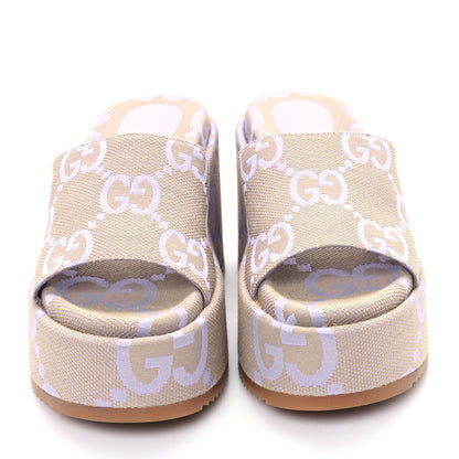 Gucci Monogram Jumbo GG Platform Slide Wedge Sandals 39.5 Beige Lapis 3 of 9