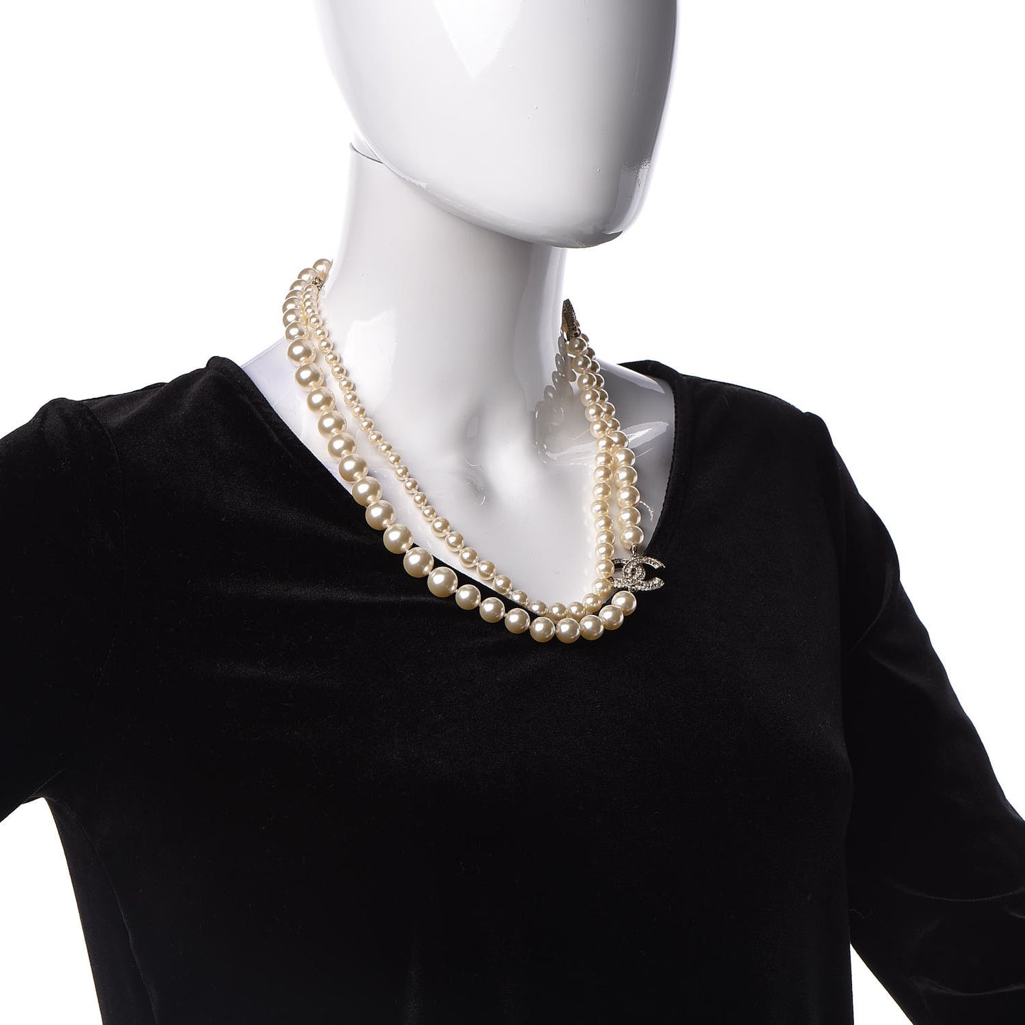 Pearl Baguette Crystal Long CC Necklace Gold