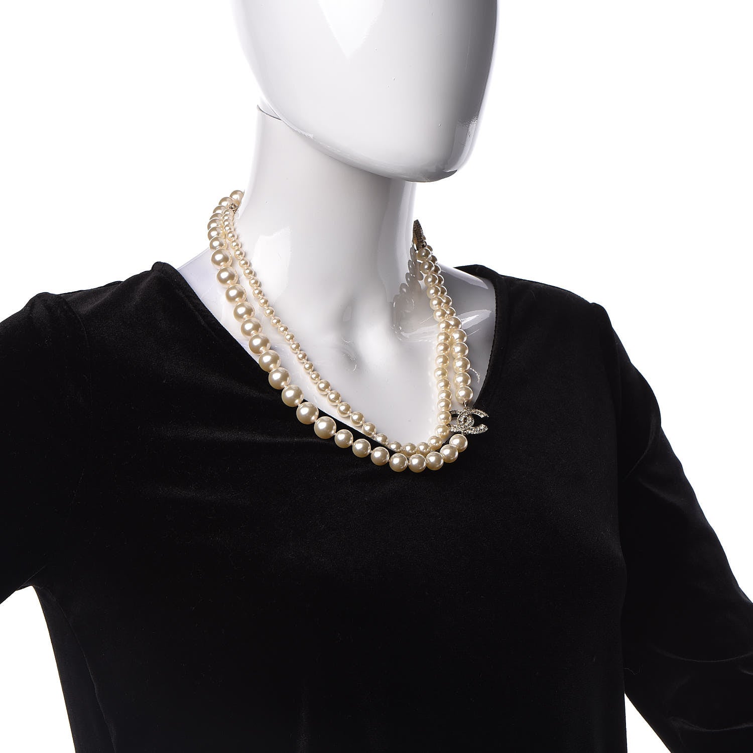 Chanel Pearl Baguette Crystal Long CC Necklace Gold 2 of 5