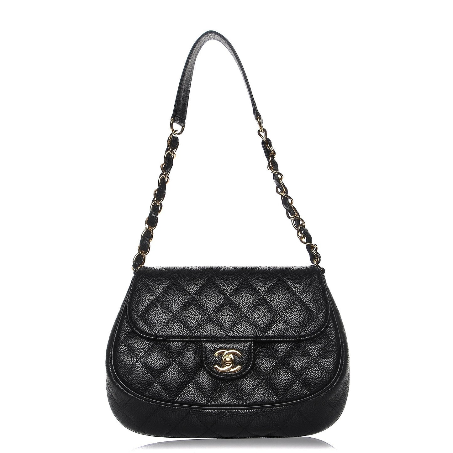 Caviar Quilted Flap Shoulder Bag Black
