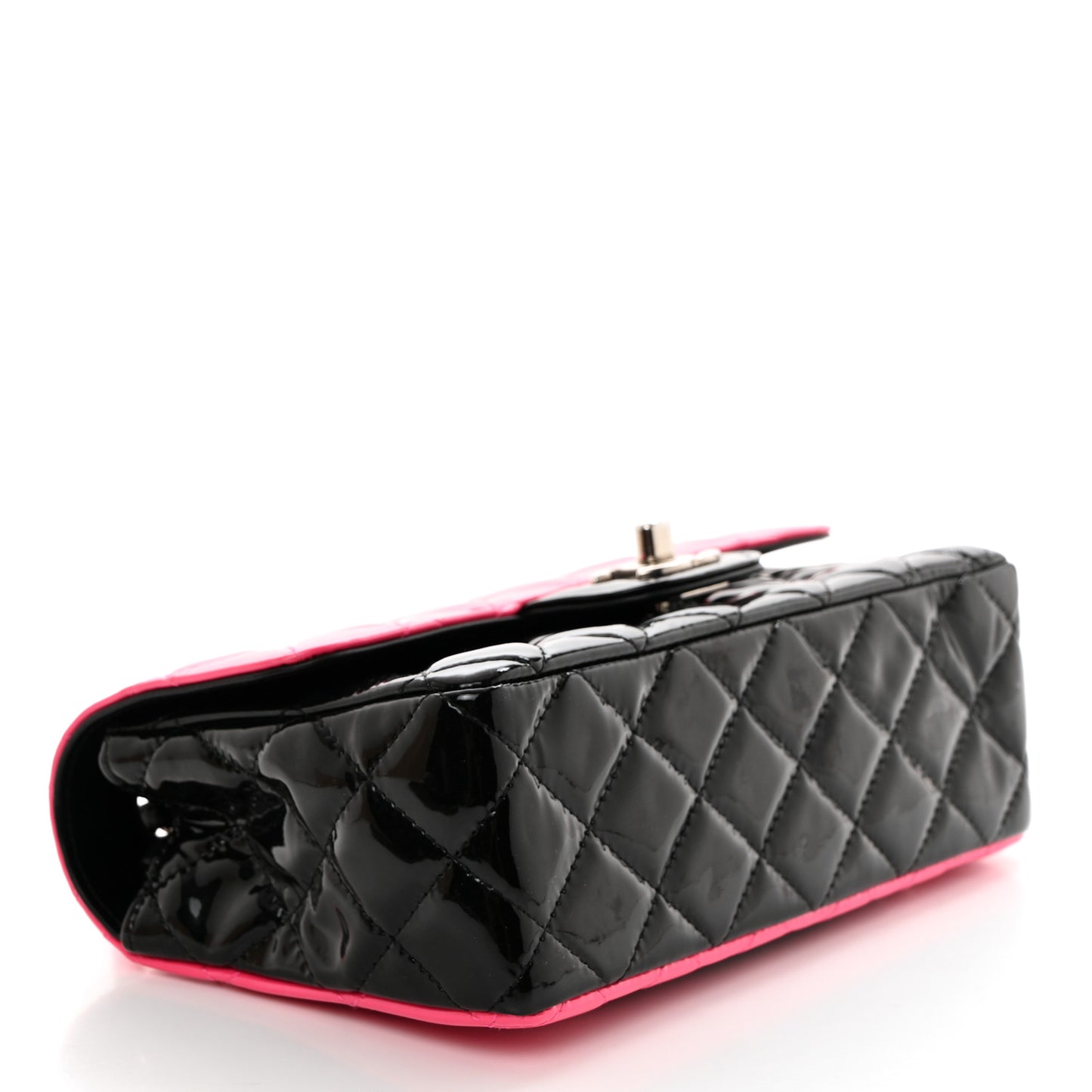 Patent Calfskin Quilted Bi-Color Mini Rectangular Flap Pink Black