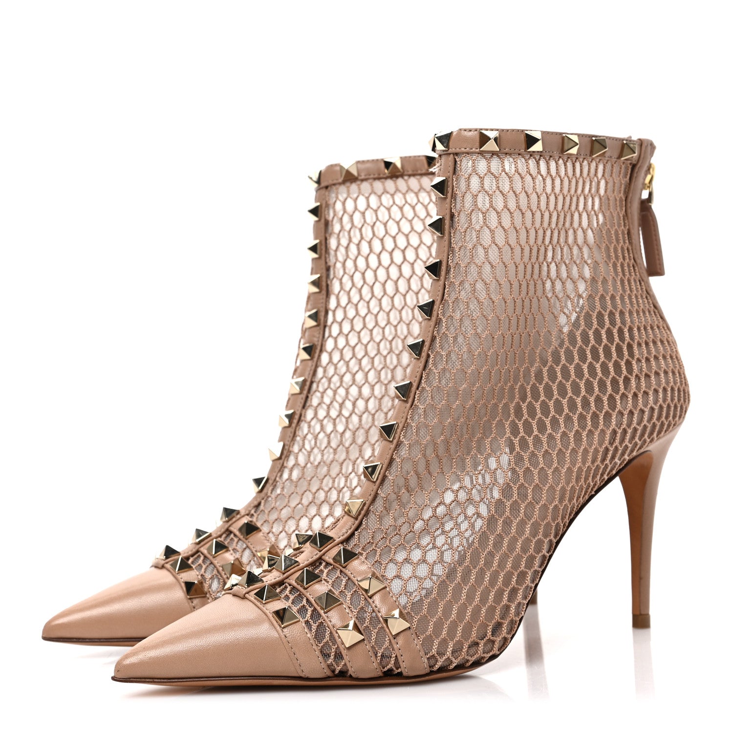 Valentino Garavani Calfskin Mesh Rockstud Alcove 90mm Ankle Booties 39 Rose Cannelle 3 of 6
