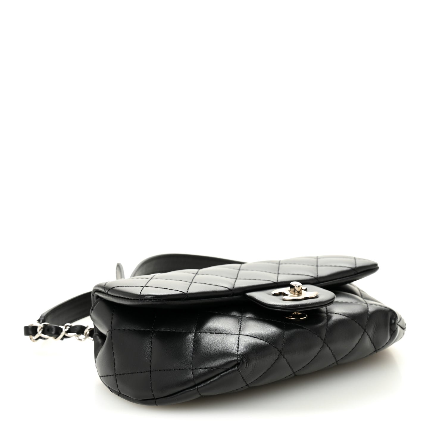 Calfskin Quilted CC Uniform Flap Belt Bag Black