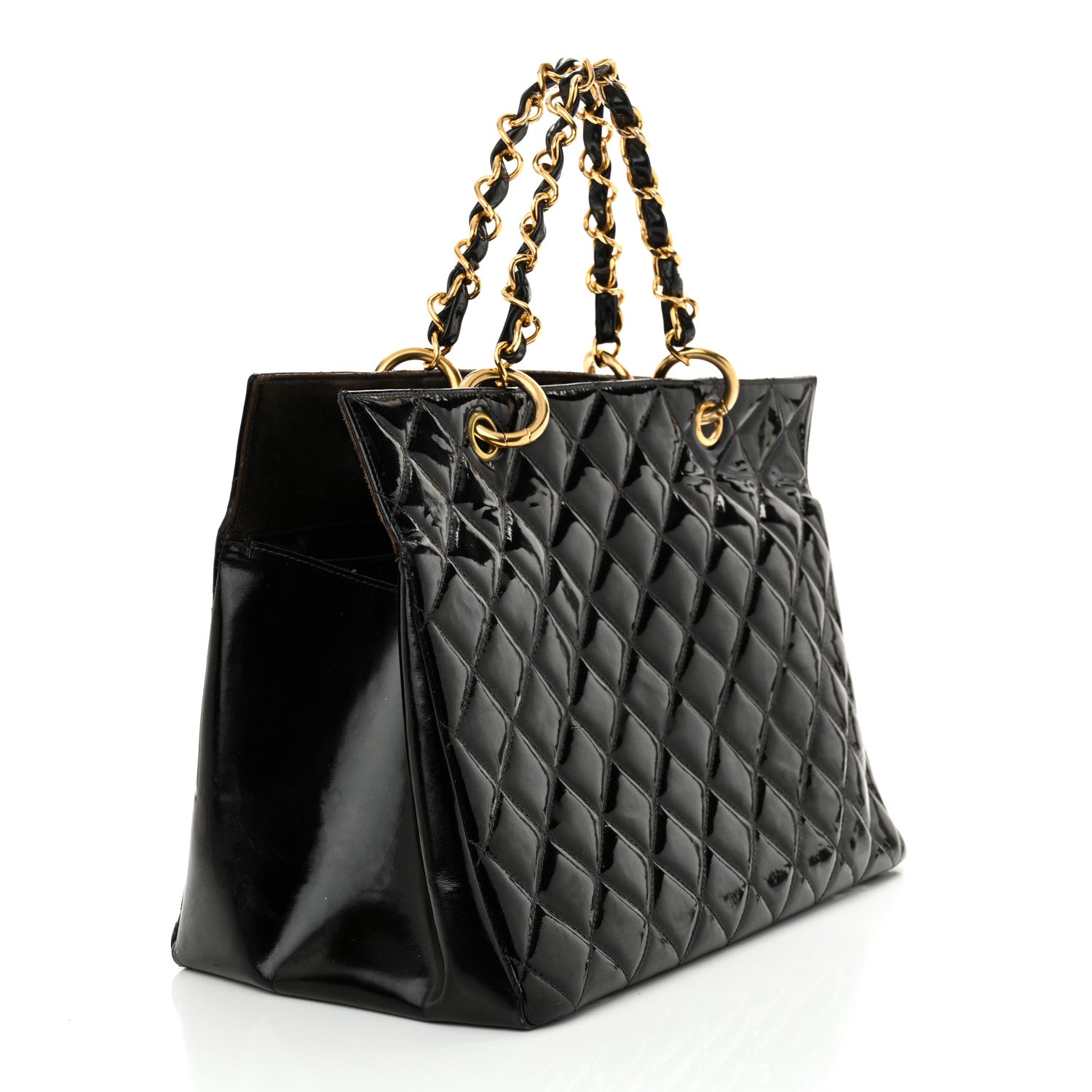 Chanel Patent Quilted Grand Shopping Tote GST Black 3 of 22